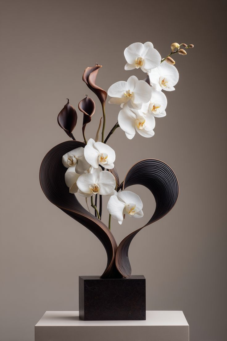The Sculptural Heart Orchid | Premium Faux Phalaenopsis & Calla Lily Arrangement